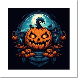 scary smiling pumpkin, halloween design Posters and Art